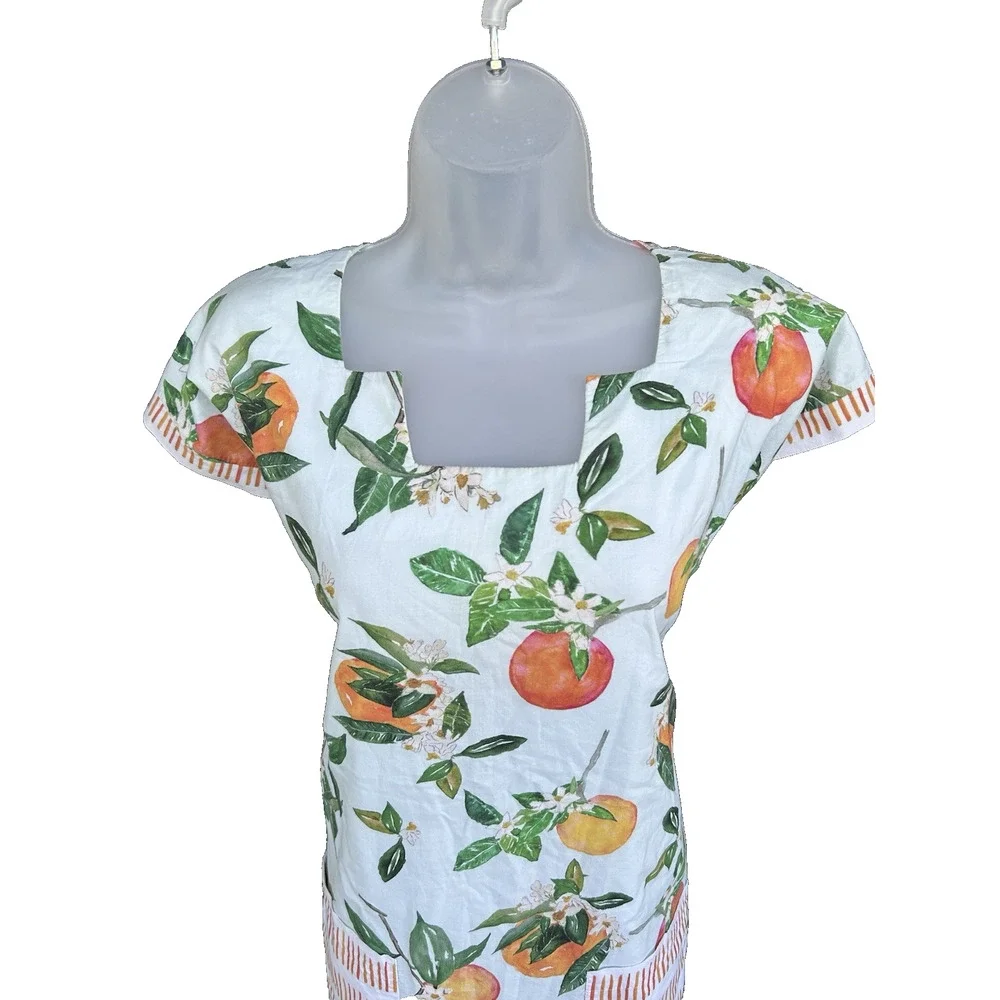 Brooke Wright Citrus Orange Print Shift Dress Size Large Cotton Pockets Resort